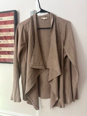 easel Taupe Draped Suede Open-Front Jacket